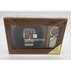 UMO LORENZO  Black/Brown Genuine Leather Belt And Keychain